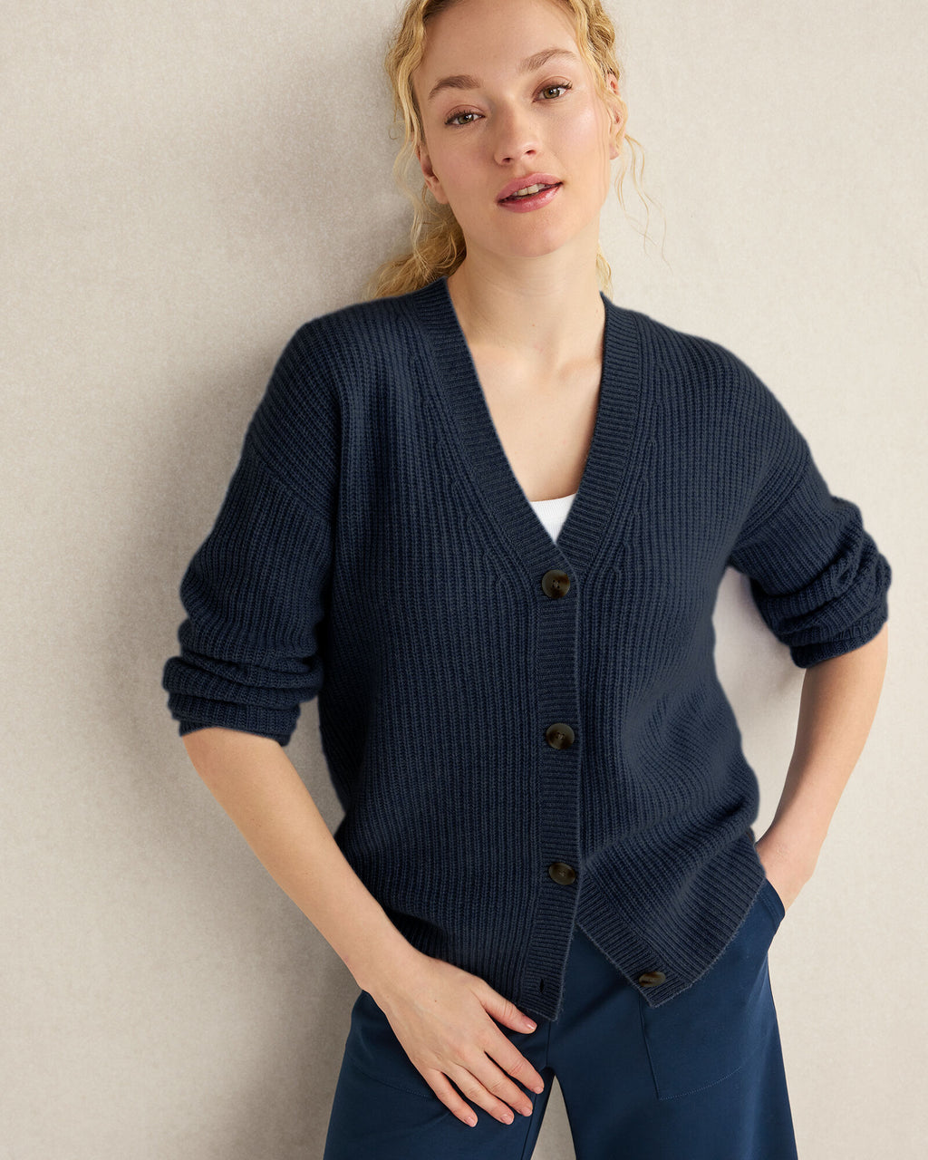 HAVEN Cashmere Shaker Stitch Cardigan 100% Cashmere