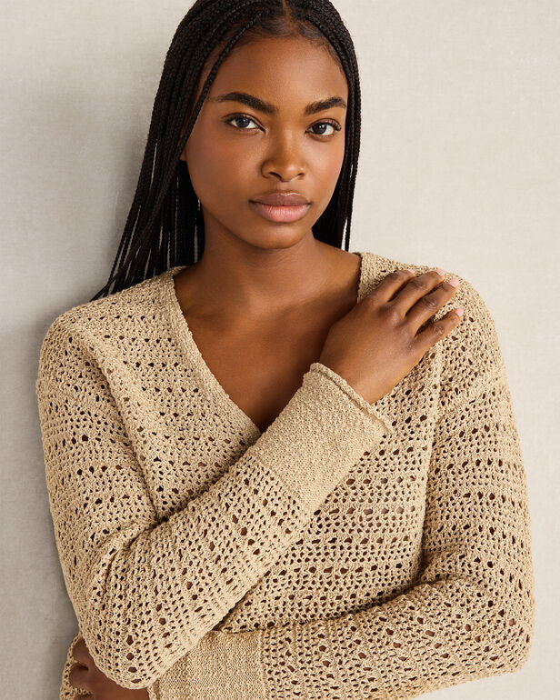 HAVEN Textured Cotton V-Neck Sweater 100% Cotton