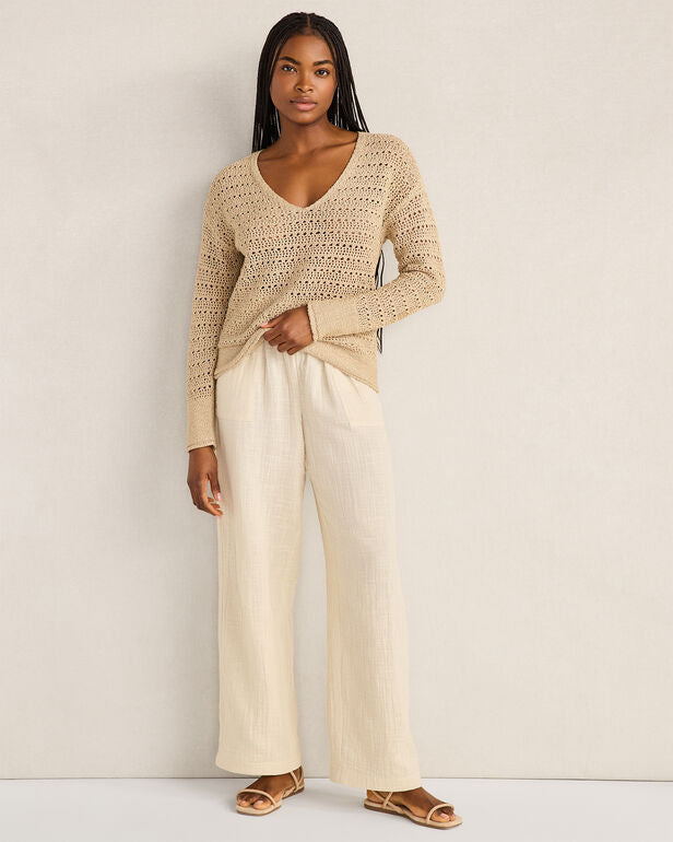 HAVEN Textured Cotton V-Neck Sweater 100% Cotton