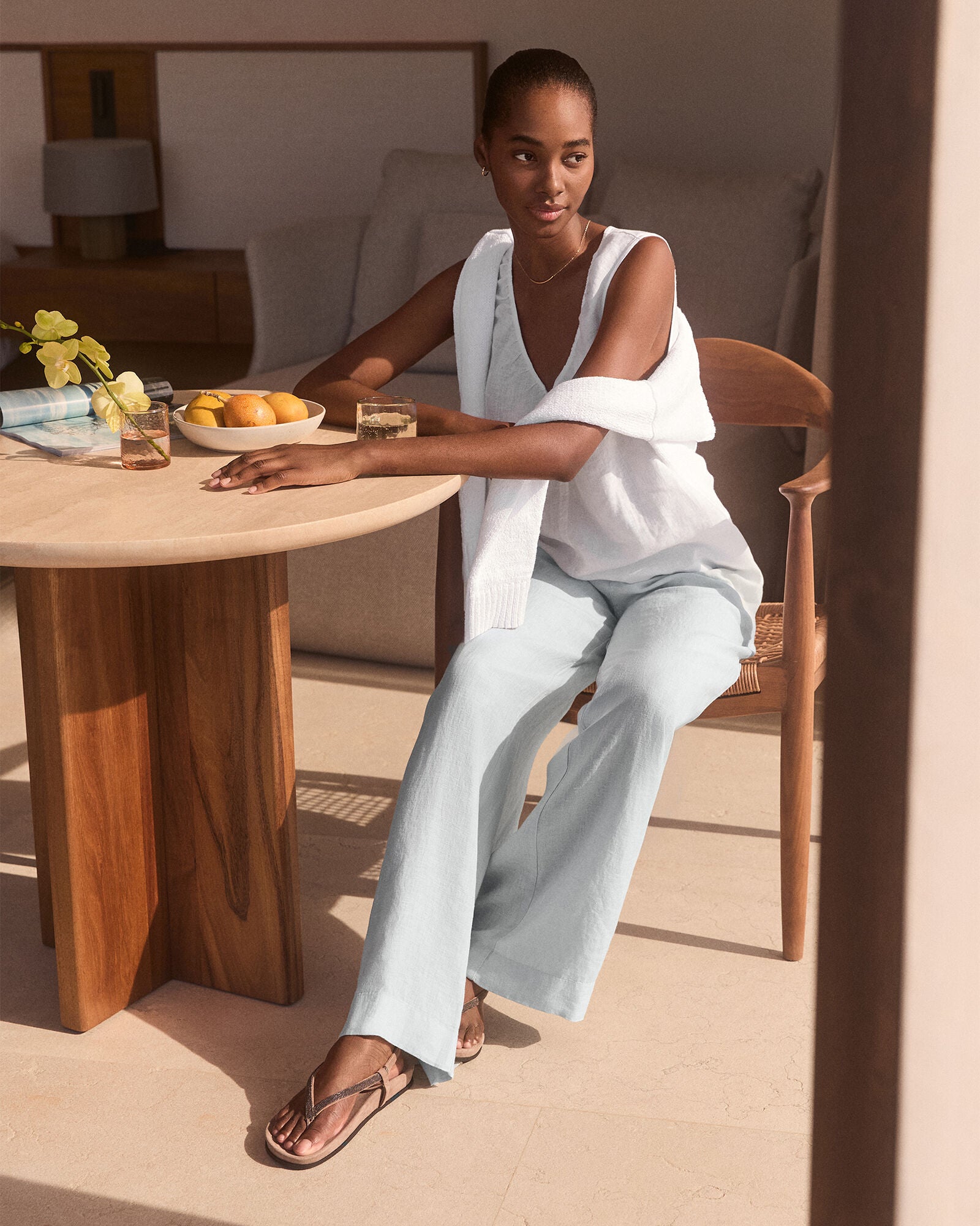 HAVEN Linen Wide Leg Drawstring Pants 100% Linen