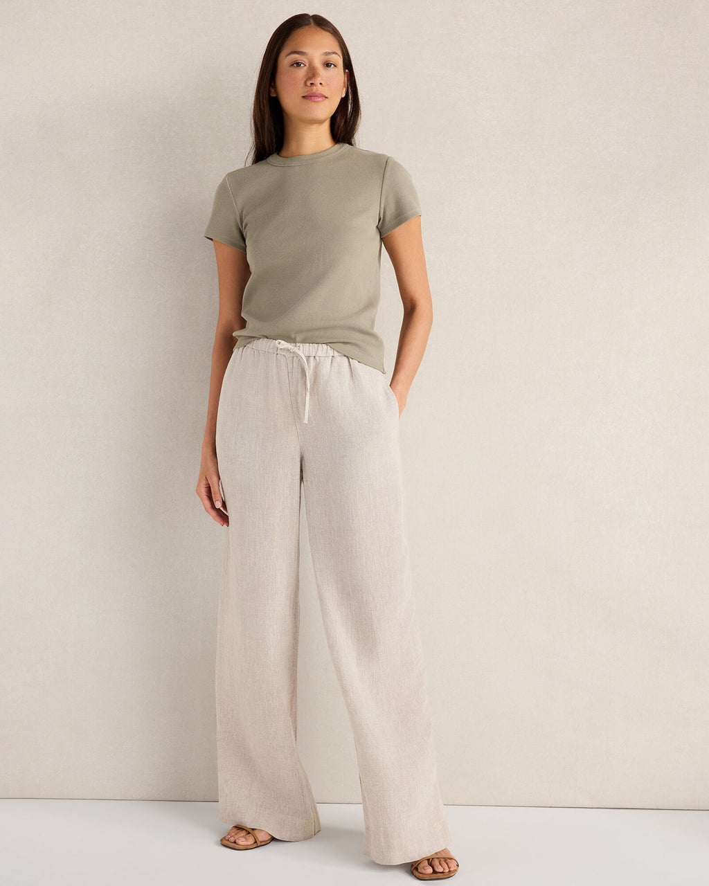 HAVEN Linen Wide Leg Drawstring Pants 100% Linen