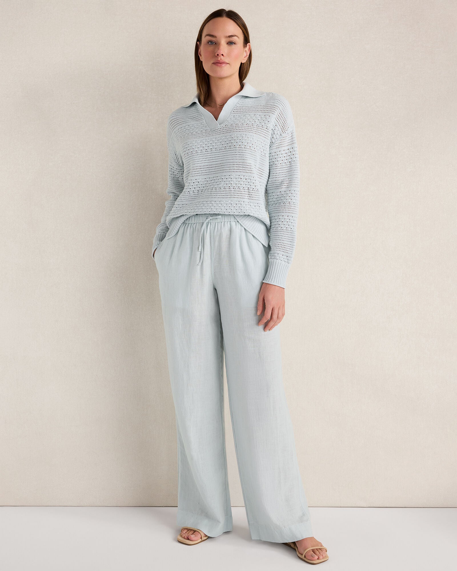 HAVEN Linen Wide Leg Drawstring Pants 100% Linen