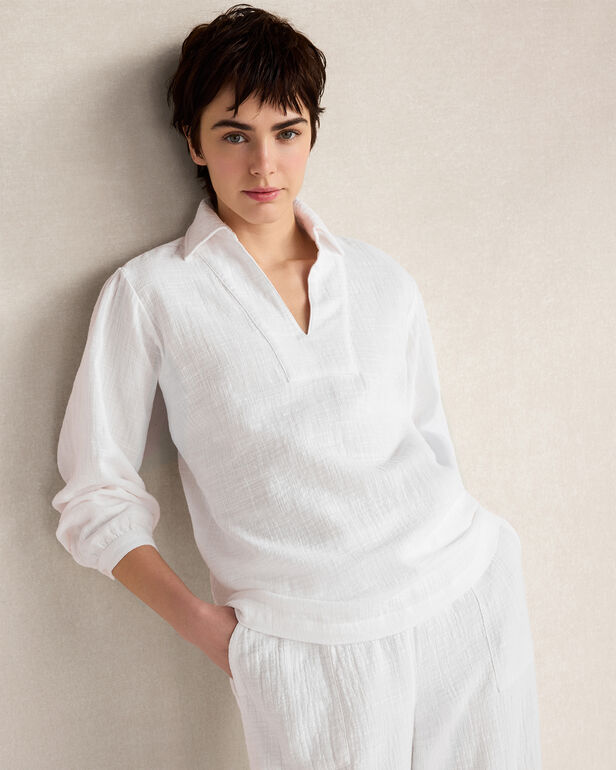 HAVEN Textured Cotton Gauze Collared Top 100% Cotton