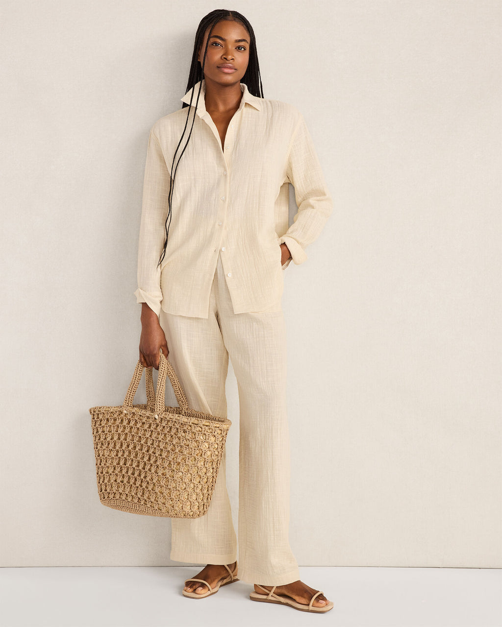 HAVEN Textured Cotton Gauze Pants 100% Cotton