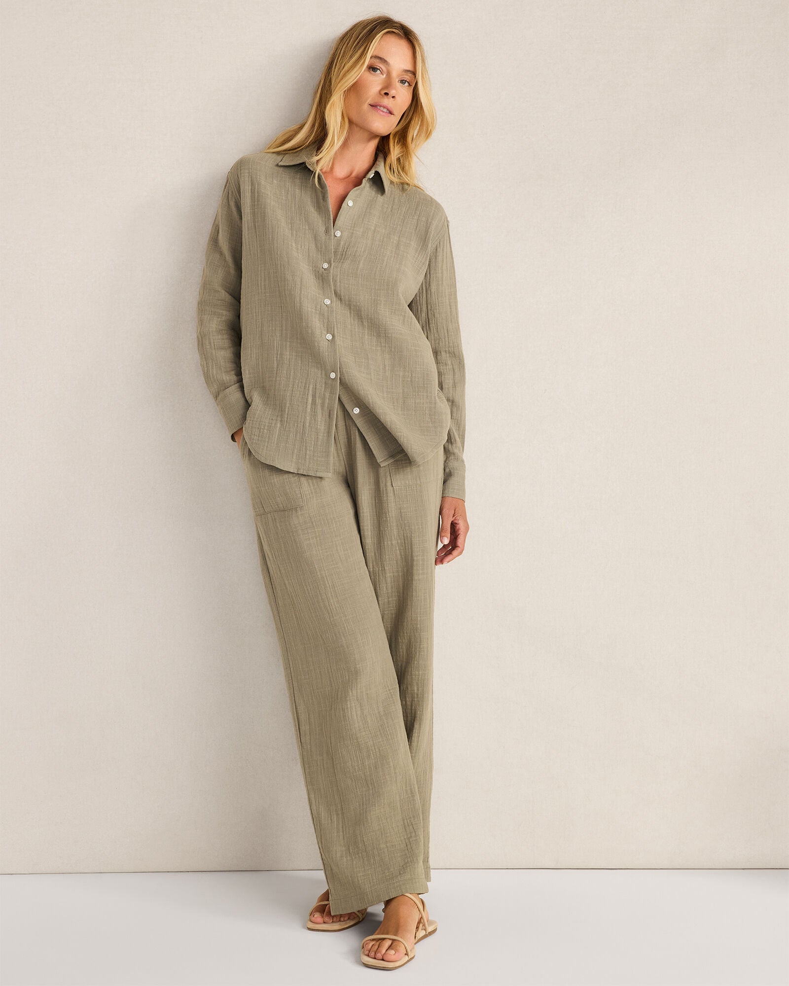 HAVEN Textured Cotton Gauze Pants 100% Cotton