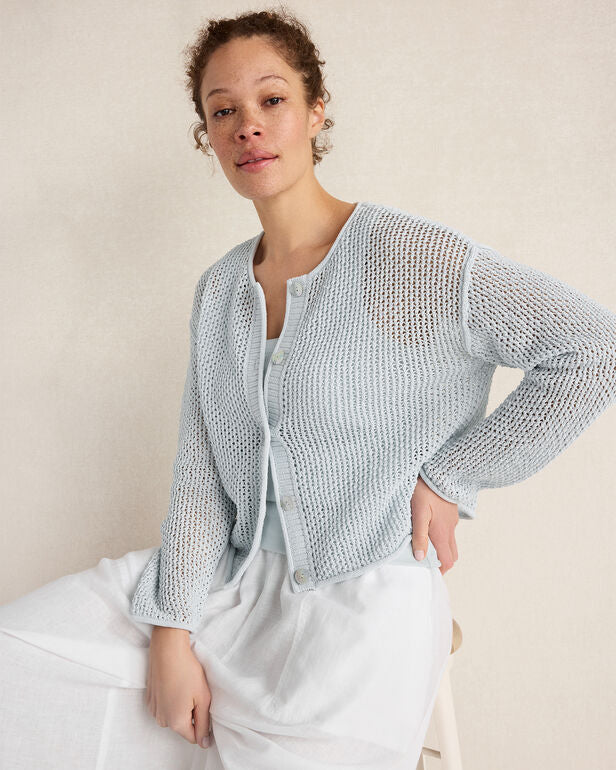 HAVEN Cotton Blend Open Stitch Cardigan 86% Cotton 14% Nylon