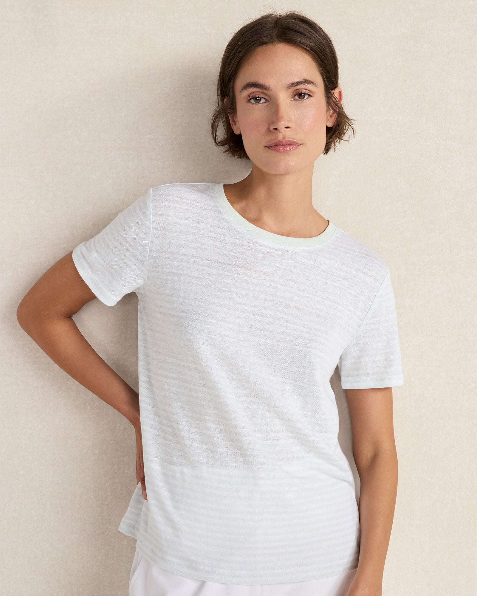 HAVEN Linen Striped Short Sleeve Tee 100% Linen
