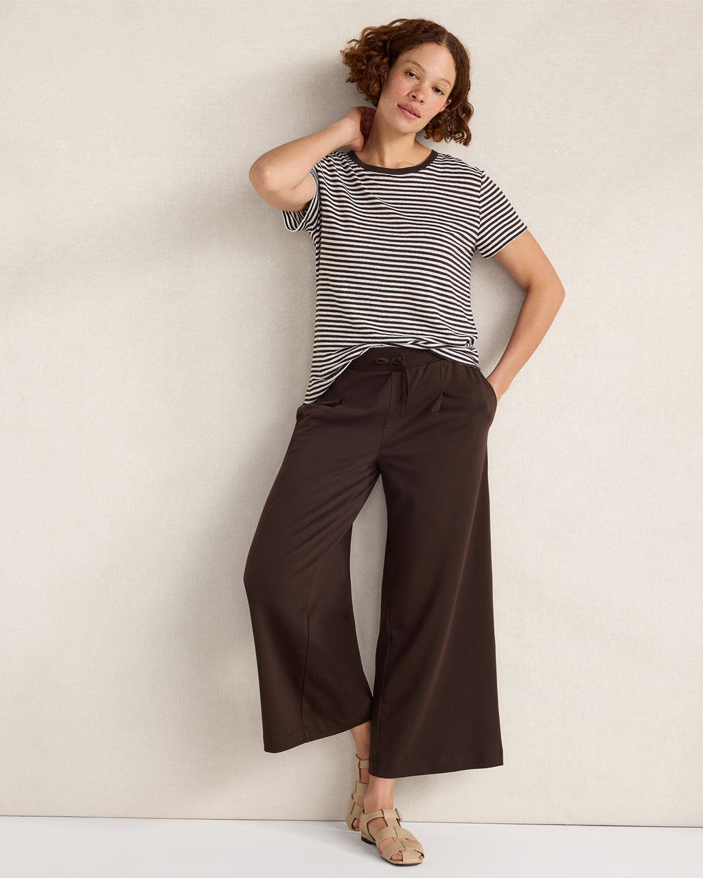 HAVEN Linen Striped Short Sleeve Tee 100% Linen