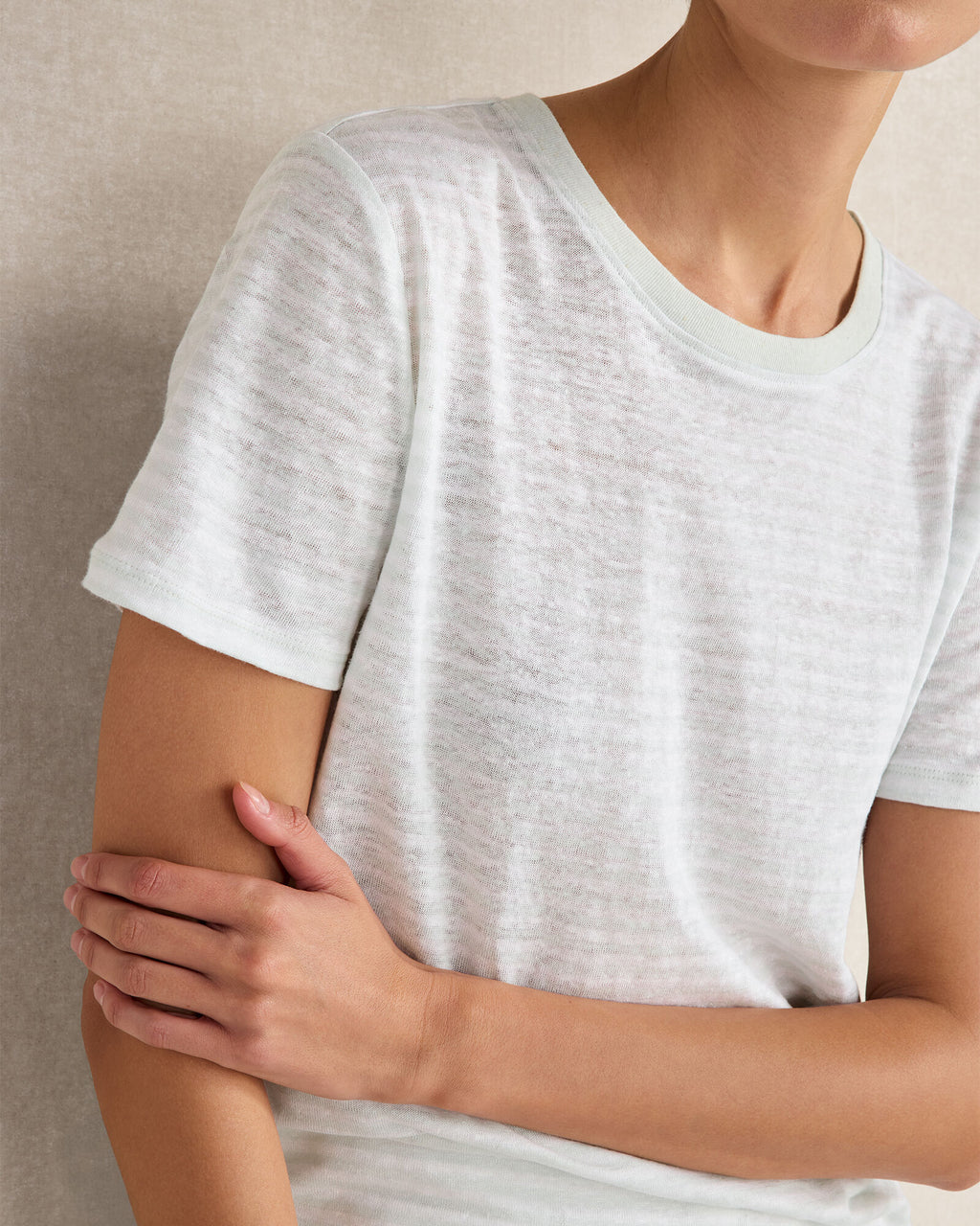 HAVEN Linen Striped Short Sleeve Tee 100% Linen
