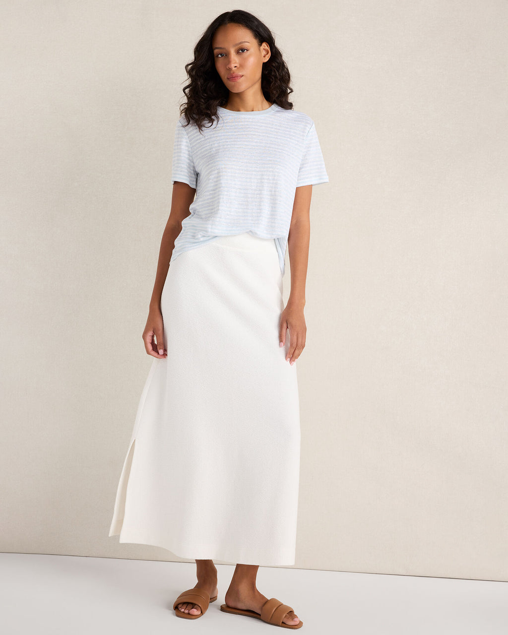 HAVEN Linen Striped Short Sleeve Tee 100% Linen