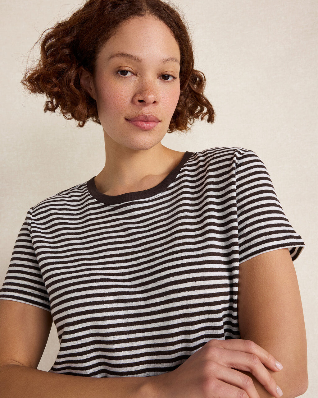 HAVEN Linen Striped Short Sleeve Tee 100% Linen