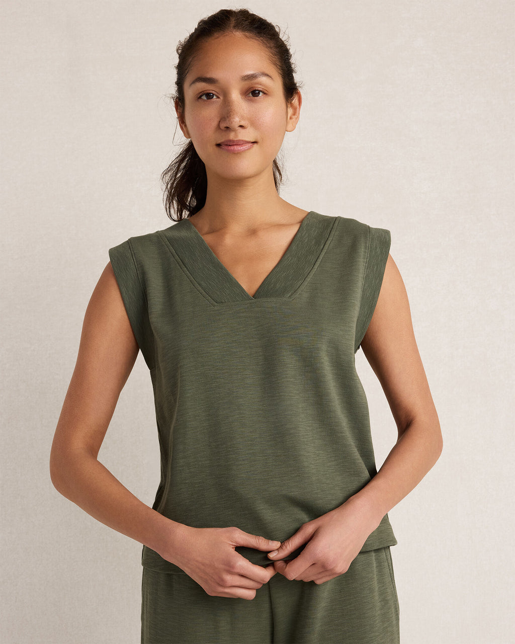 HAVEN Organic Cotton Slub Interlock V-Neck Top 50% Organically Grown Cotton 50% Cotton