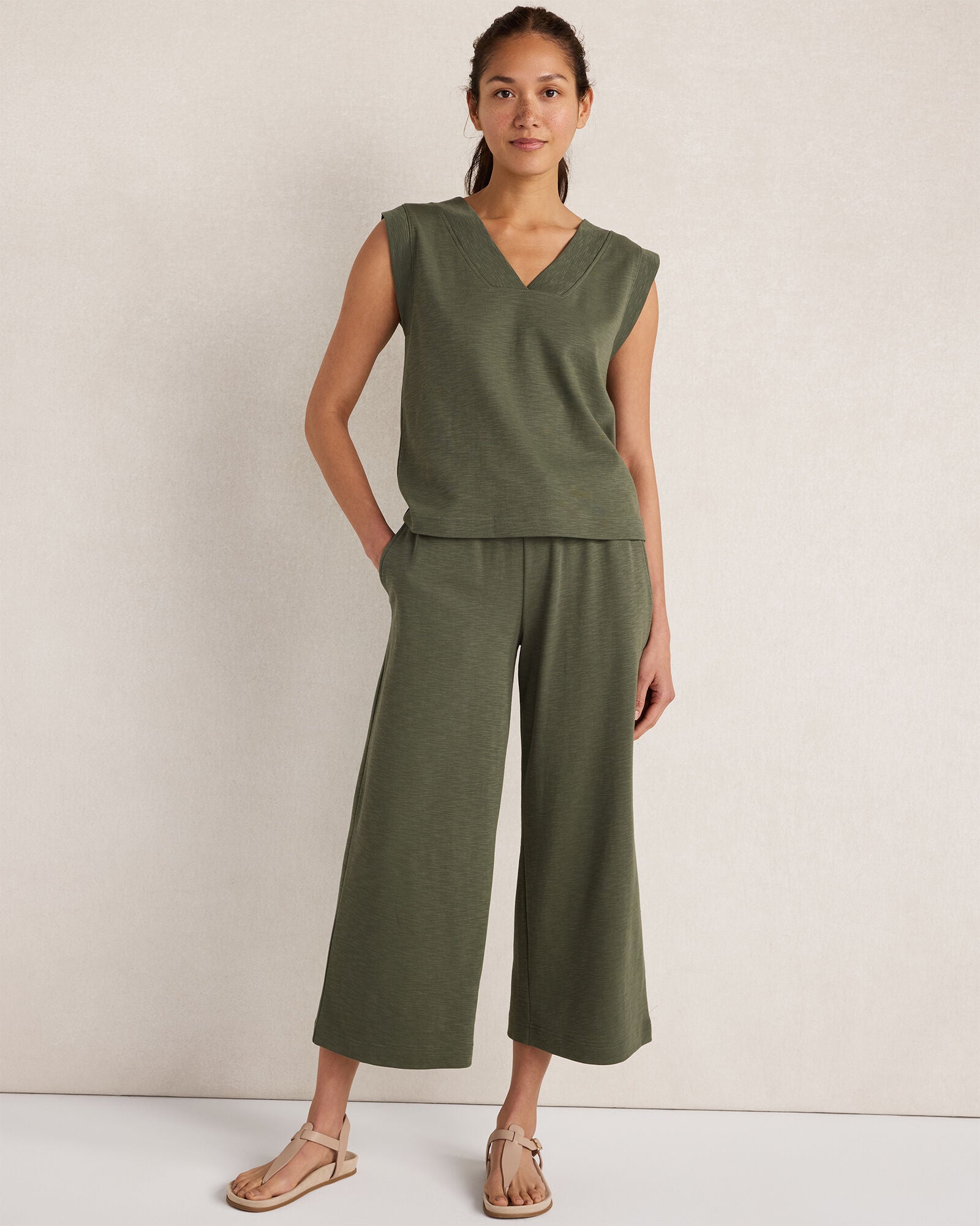 HAVEN Organic Cotton Slub Interlock V-Neck Top 50% Organically Grown Cotton 50% Cotton